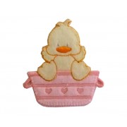 Iron-on Embroidery Sticker - Washing Little Duck  -  Pink